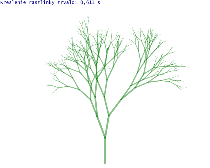 Generovaná rastlinka uložená do HTML
 súboru v SVG formáte.
